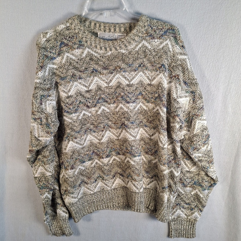 Vintage 90s Method Men's Large‎ Sweater Coogi Style Geometric Zig Zag Earth Tone